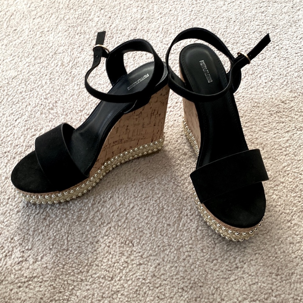 Black Suede Wedge Heels with silver stones on bottom - NEVER WORN. NWOT